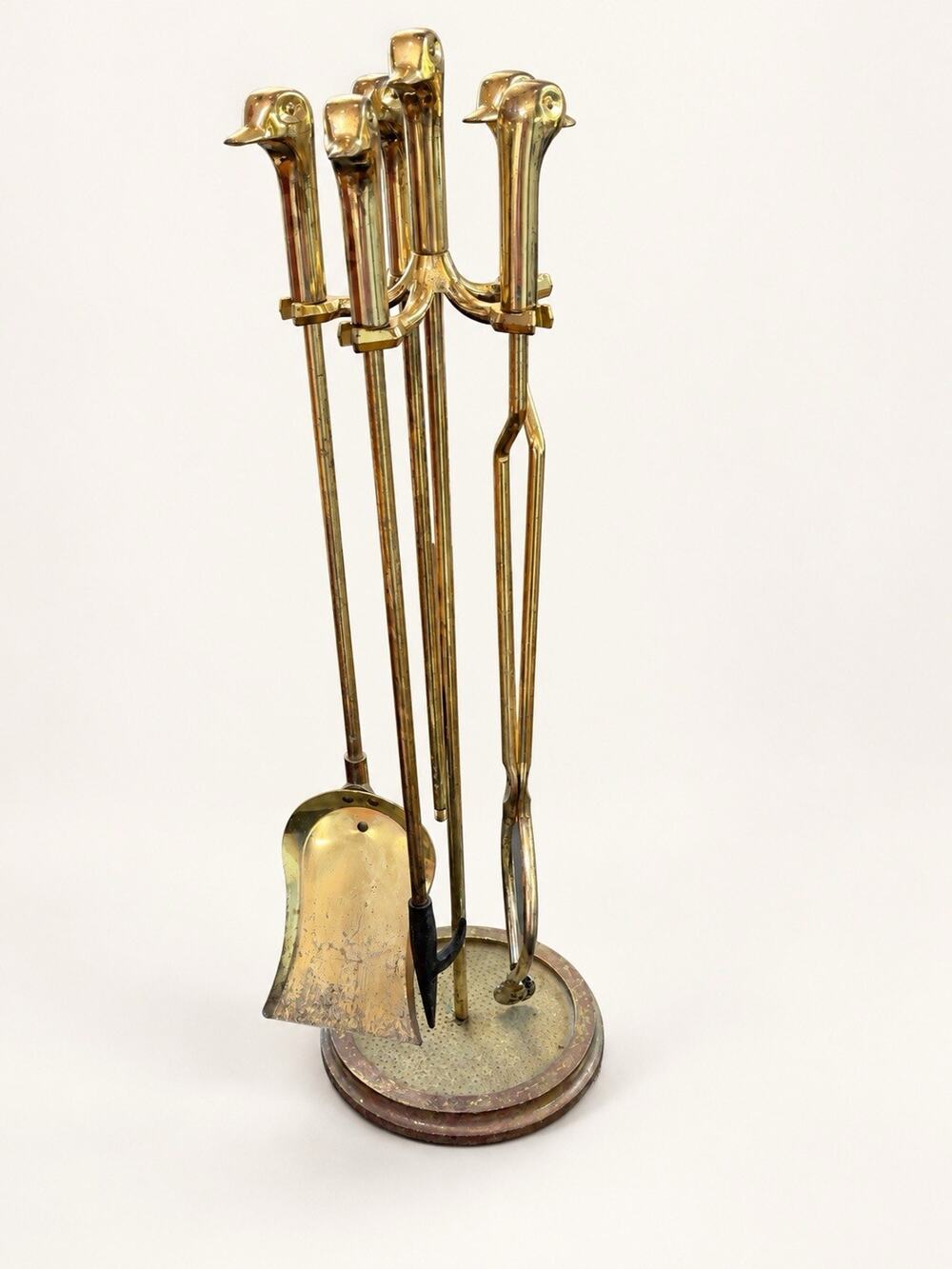 Vintage Brass Duck Head Fireplace Tool Set 30.5” Taiwan Missing Broom Part